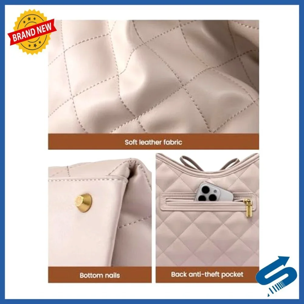Soft Leather Quilted Hobo Crossbody Bag Adjustable Shoulder Strap